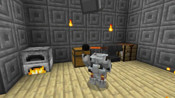 A smelter golem melting ores next to a furnace