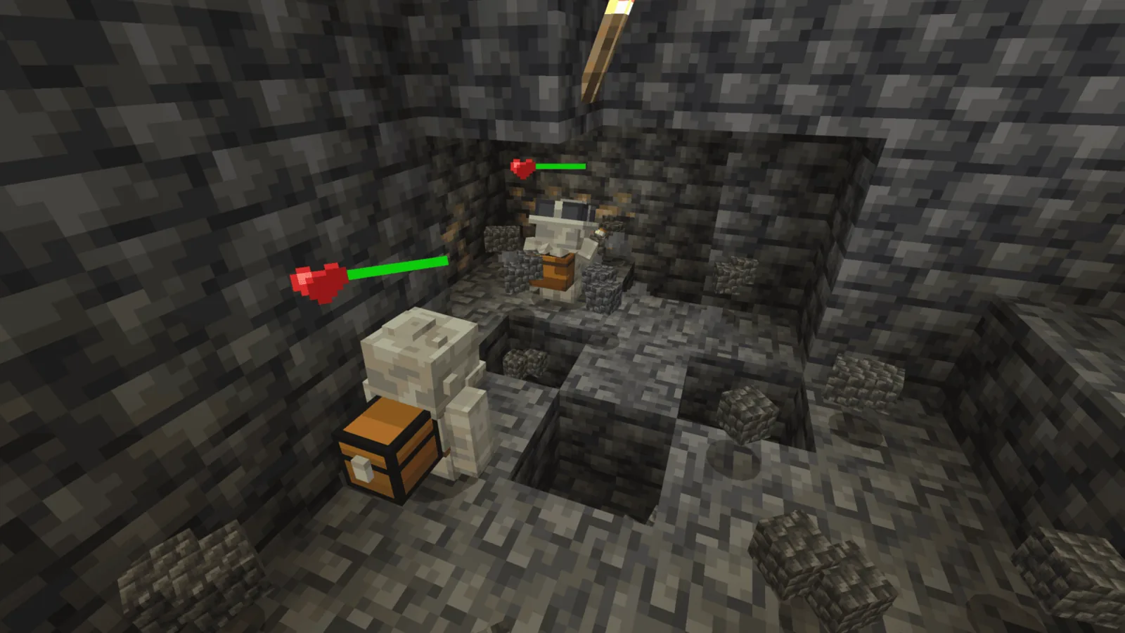 The miner golem digging a shaft while the chest golem carries the haul