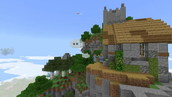 Sky Villagers beside a tamed Sky Cloud